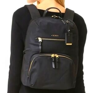 Tumi Voyageur Halle Holiday Backpack in Black Nylon and Leather Trim